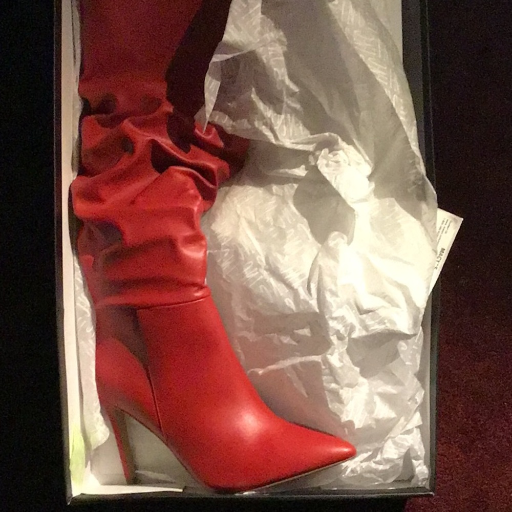 Red over knee boots